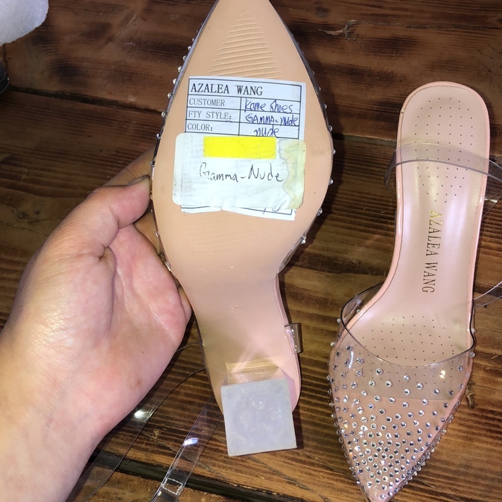 Azalea wang gamma nude PVC heels wedding heels formal wide heels 37 rhin… - Picture 8 of 13